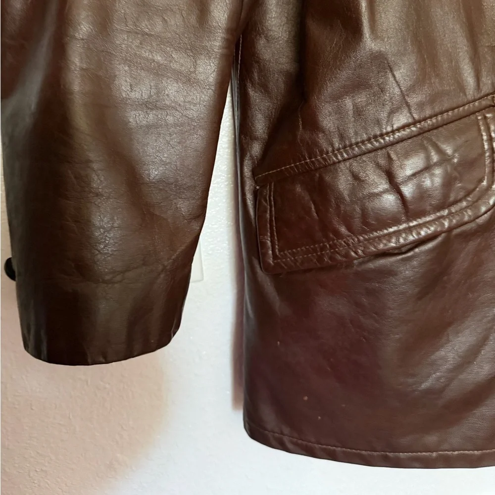 Vintage 70’s Leather Jacket Car Coat Dark Brown Size 40